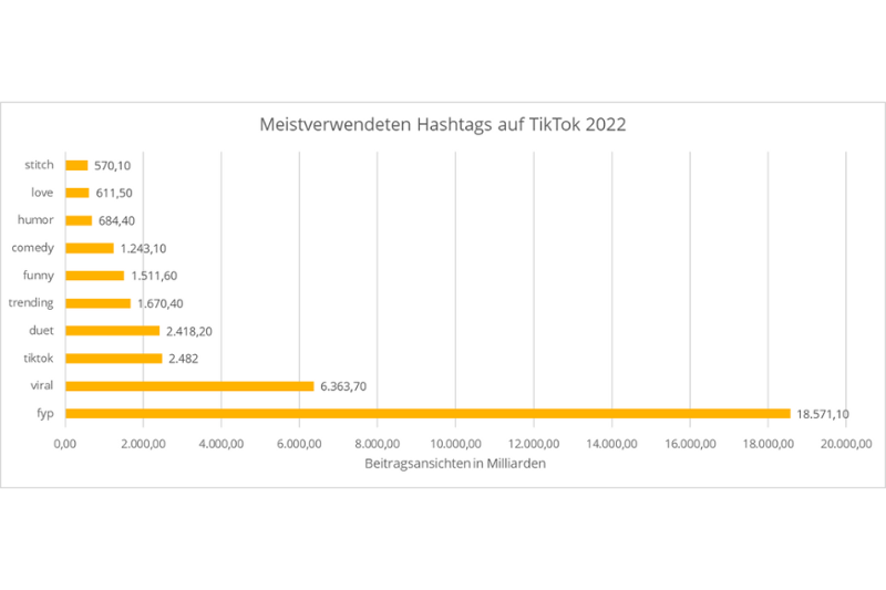 Eine Statistik, welche das die meistverwendeten Hashtags in TikTok zeigt.